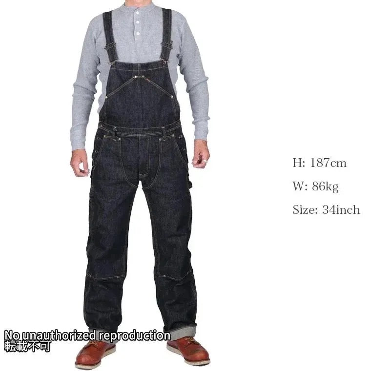 21ozセルビッチデニム ダブルニーオーバーオール/インディゴ