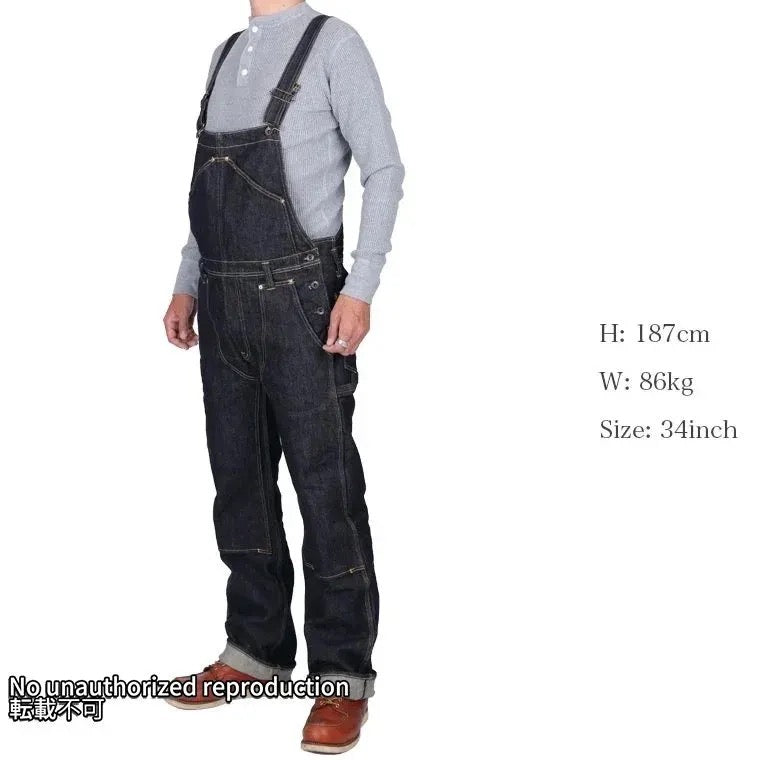 21ozセルビッチデニム ダブルニーオーバーオール/インディゴ