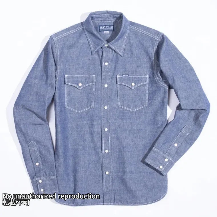 ヘビーシャンブレー ウエスタンシャツ/ブルー – IRON HEART ヘビーシャンブレー ウエスタンシャツ/ブルー – IRON HEART