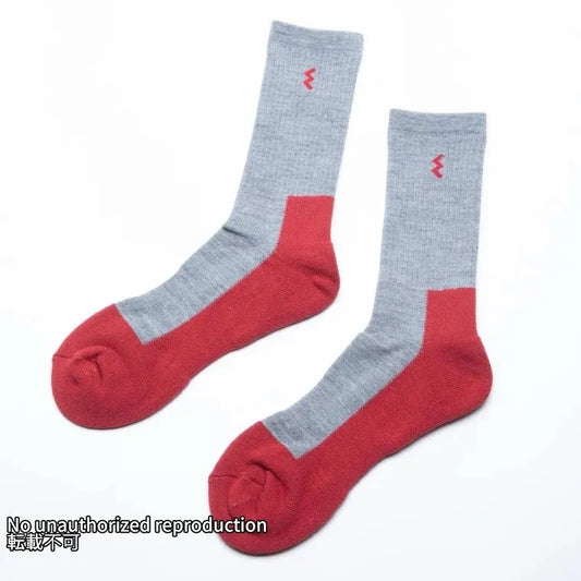 ワークブーツタイプソックス/グレーx レッド