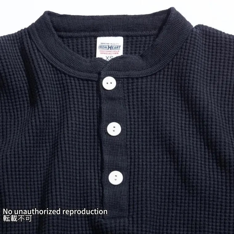 ヘビーサーマル ヘンリーネックロングTシャツ/ブラック