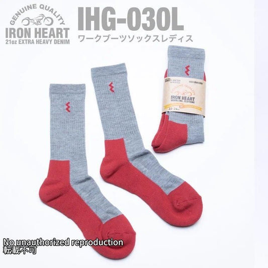 ワークブーツタイプソックスレディス/グレーxレッド