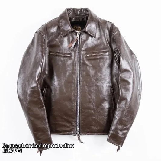 襟付きシングルライダースジャケット