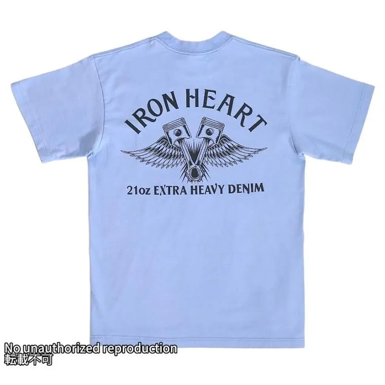 7.5ozヘビーボディプリントTシャツ(ピストンウィング柄)/サックス