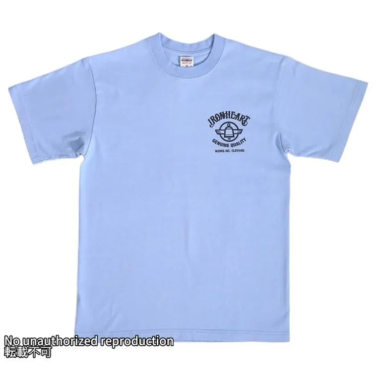 7.5ozヘビーボディプリントTシャツ(ピストンウィング柄)/サックス