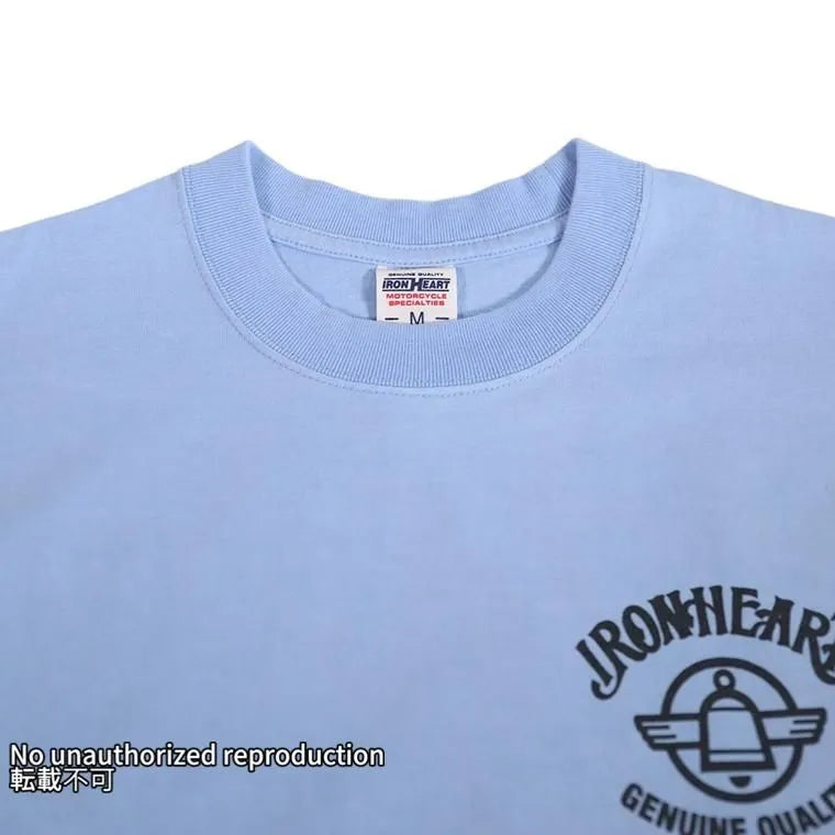 7.5ozヘビーボディプリントTシャツ(ピストンウィング柄)/サックス