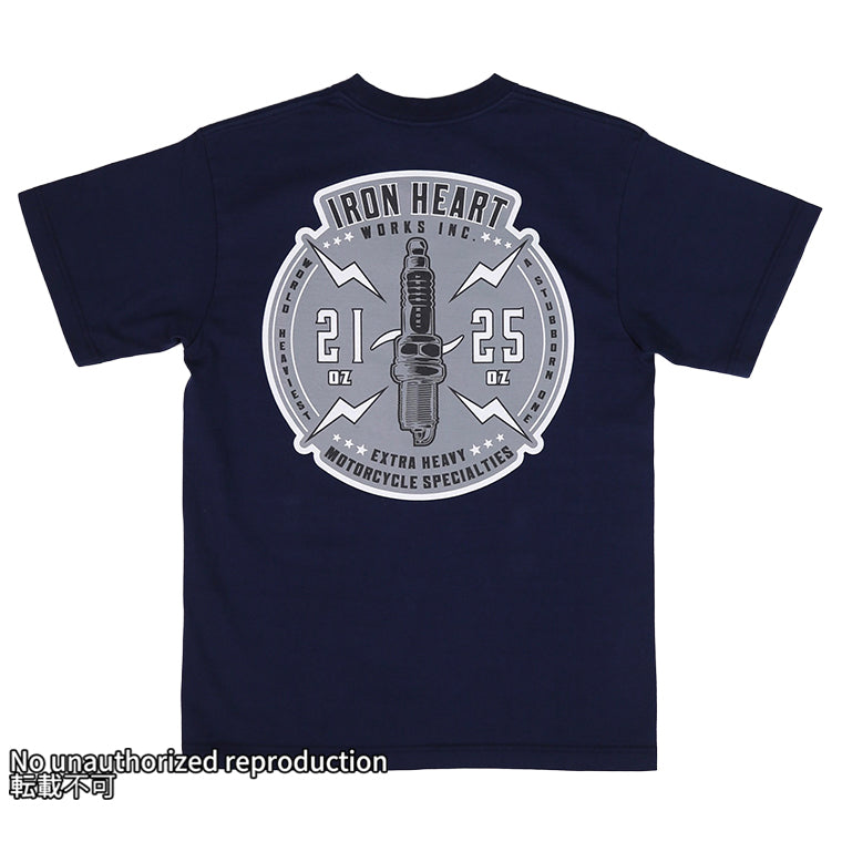 7.5ozヘビーボディプリントTシャツ( プラグ柄)/ネイビー
