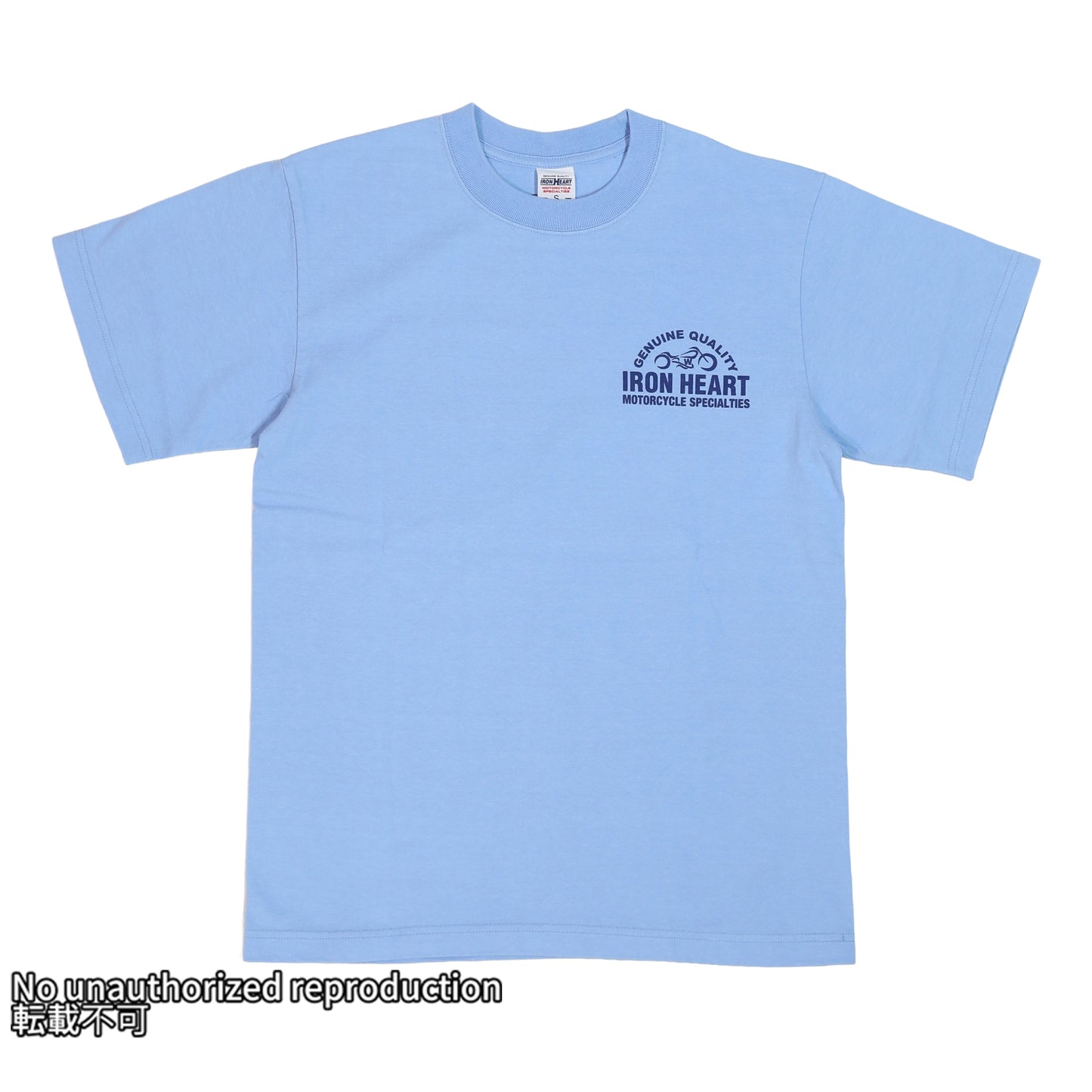 7.5ozヘビーボディプリントTシャツ(バイクロゴ柄)/サックス