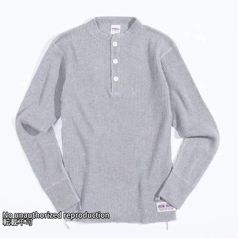 ヘビーサーマル ヘンリーネックロングTシャツ／グレー