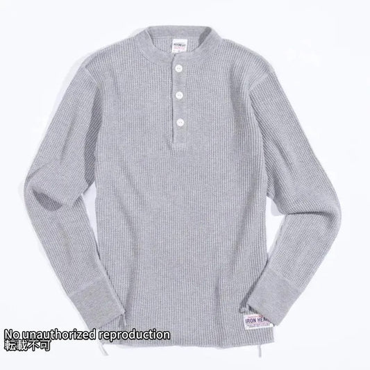 ヘビーサーマル ヘンリーネックロングTシャツ／グレー