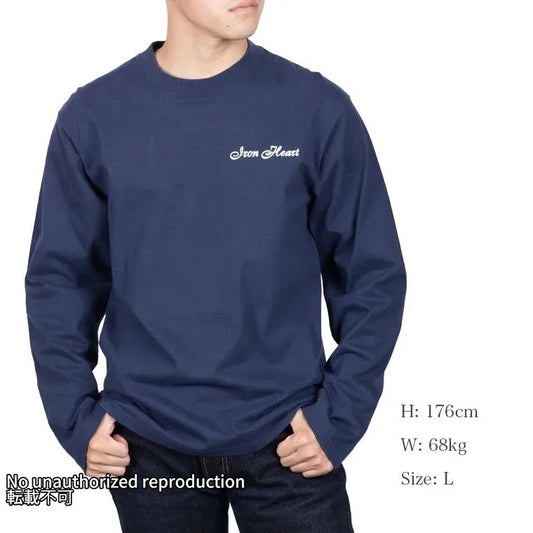 7.5ozループウィールクルーネック長袖Ｔシャツ／ネイビー