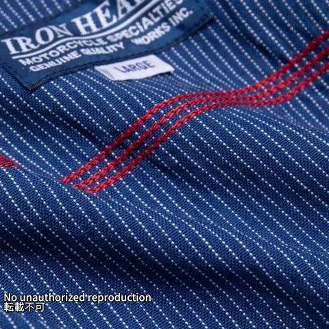 インディゴオックスフォードセルビッチ半袖シャツ／ピンストライプ