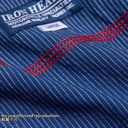 インディゴオックスフォードセルビッチ半袖シャツ／ピンストライプ