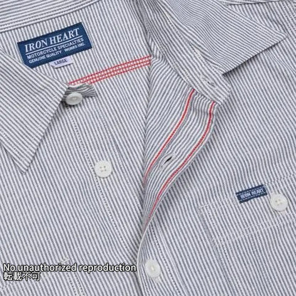 インディゴオックスフォードセルビッチ半袖シャツ／ヒッコリー