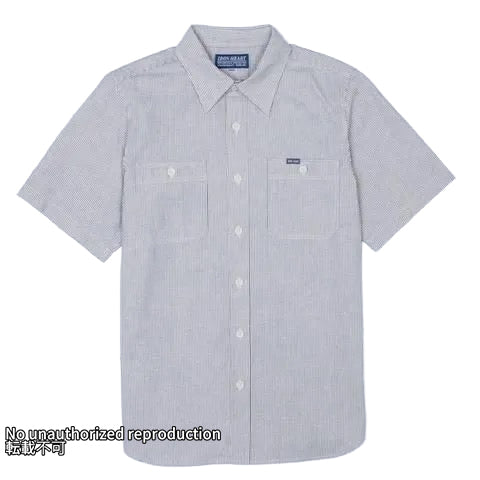 インディゴオックスフォードセルビッチ半袖シャツ／ヒッコリー