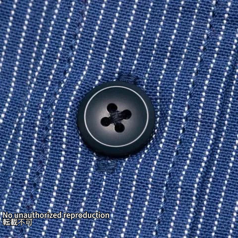 インディゴオックスフォードセルビッチ半袖シャツ／ピンストライプ