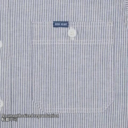 インディゴオックスフォードセルビッチ半袖シャツ／ヒッコリー