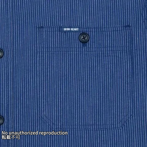 インディゴオックスフォードセルビッチ半袖シャツ／ピンストライプ