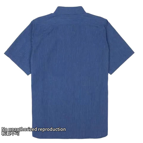 インディゴオックスフォードセルビッチ半袖シャツ／ピンストライプ