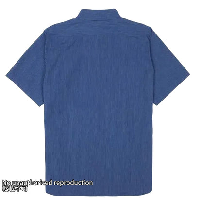 インディゴオックスフォードセルビッチ半袖シャツ／ピンストライプ
