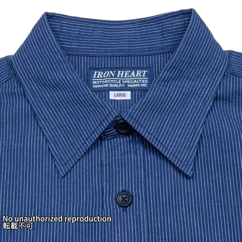 インディゴオックスフォードセルビッチ半袖シャツ／ピンストライプ