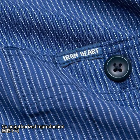 インディゴオックスフォードセルビッチ半袖シャツ／ピンストライプ