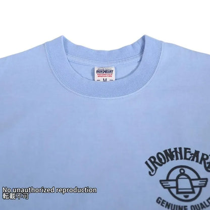 7.5ozヘビーボディプリントTシャツ(ピストンウィング柄)／サックス