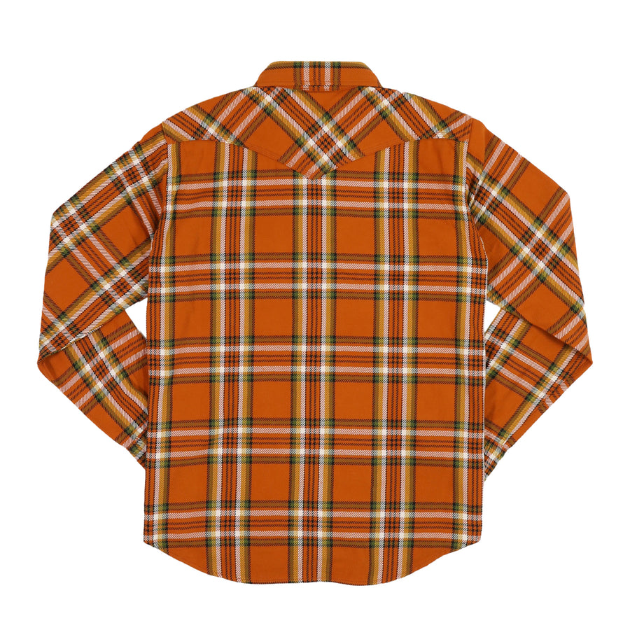 Iron Heart IHSH-440 orange spring flannel western shirt back view