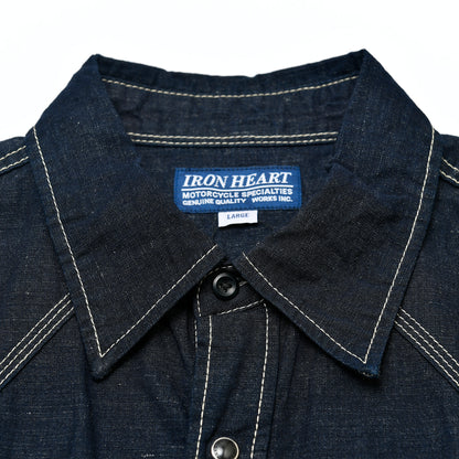 【IHSH-444】綿麻シャンブレーウエスタンシャツ／インディゴ