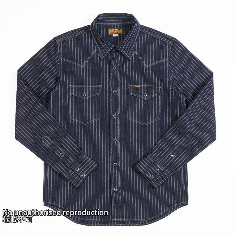 ヘリンボーンストライプウエスタンシャツ／インディゴ