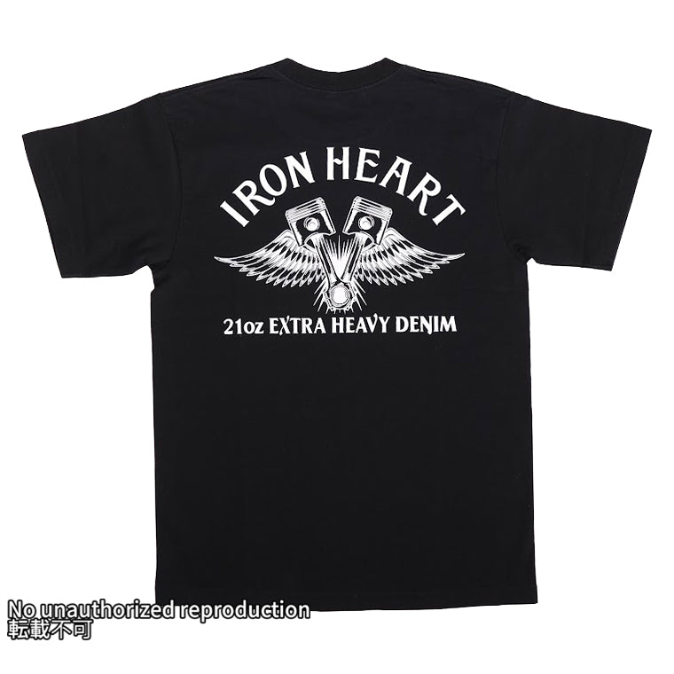 7.5ozヘビーボディプリントTシャツ(ピストンウィング柄)／ブラック