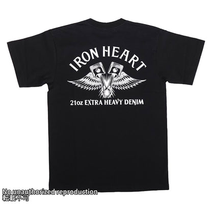 7.5ozヘビーボディプリントTシャツ(ピストンウィング柄)／ブラック