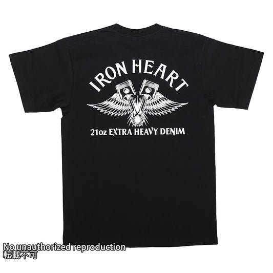 7.5ozヘビーボディプリントTシャツ(ピストンウィング柄)／ブラック