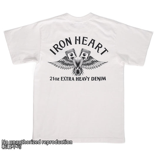 7.5ozヘビーボディプリントTシャツ(ピストンウィング柄)／ホワイト