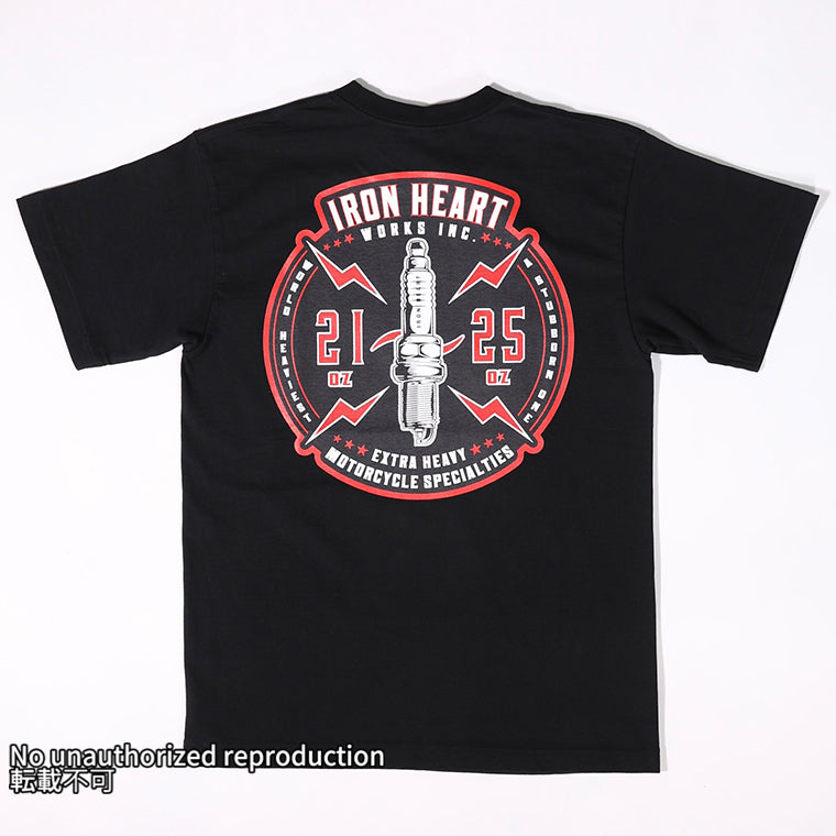 7.5ozヘビーボディプリントTシャツ( プラグ柄)／ブラック