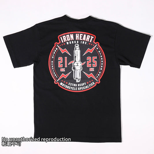 7.5ozヘビーボディプリントTシャツ( プラグ柄)／ブラック