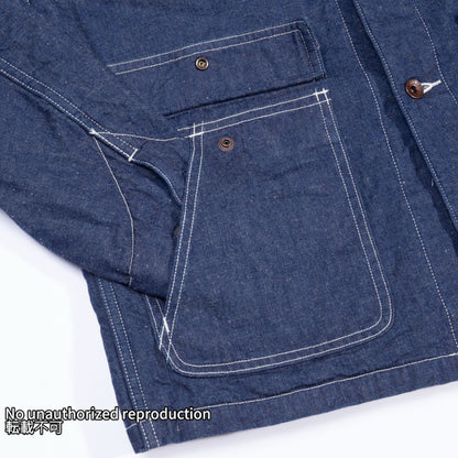 裏地付きデニムチョアジャケット／インディゴ