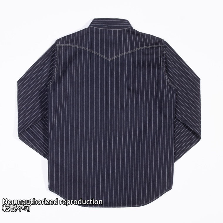 ヘリンボーンストライプウエスタンシャツ／インディゴ