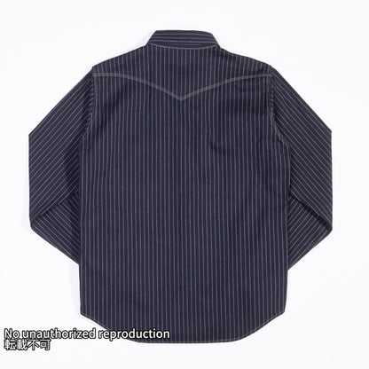 ヘリンボーンストライプウエスタンシャツ／インディゴ