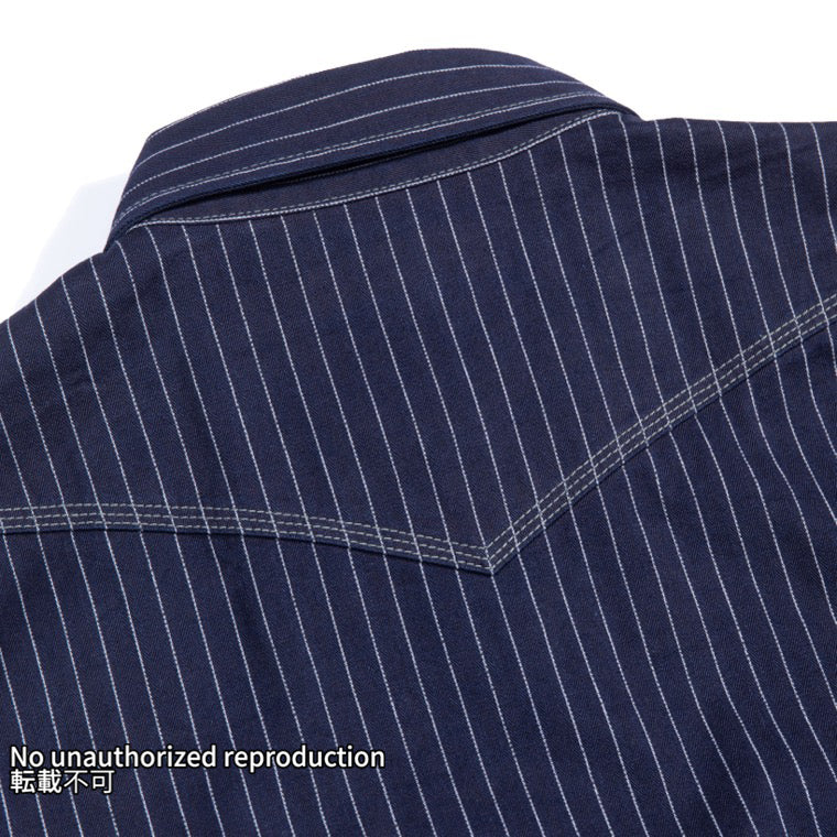 ヘリンボーンストライプウエスタンシャツ／インディゴ