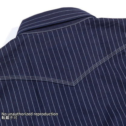 ヘリンボーンストライプウエスタンシャツ／インディゴ