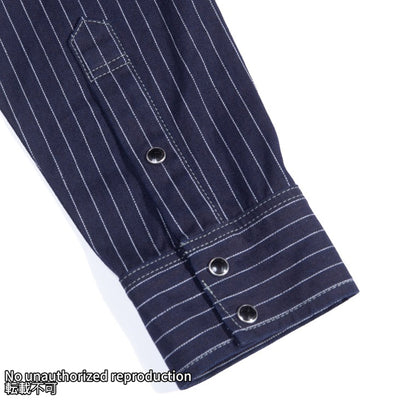 ヘリンボーンストライプウエスタンシャツ／インディゴ