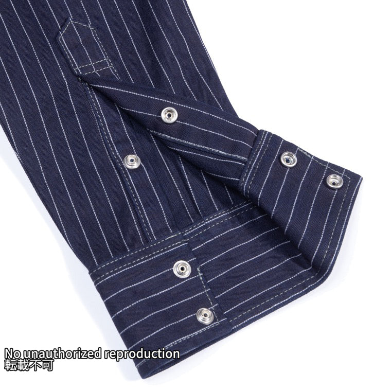 ヘリンボーンストライプウエスタンシャツ／インディゴ