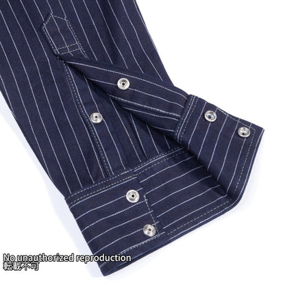 ヘリンボーンストライプウエスタンシャツ／インディゴ