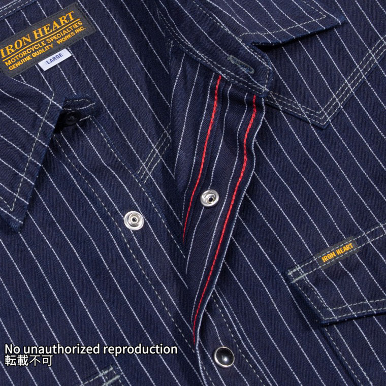 ヘリンボーンストライプウエスタンシャツ／インディゴ