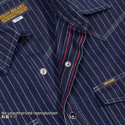 ヘリンボーンストライプウエスタンシャツ／インディゴ