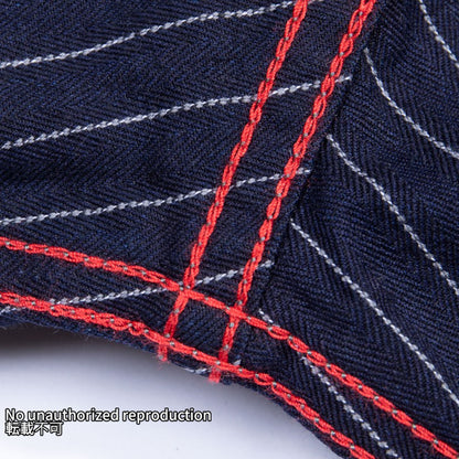 ヘリンボーンストライプウエスタンシャツ／インディゴ