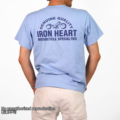 7.5ozヘビーボディプリントTシャツ(バイクロゴ柄)／サックス
