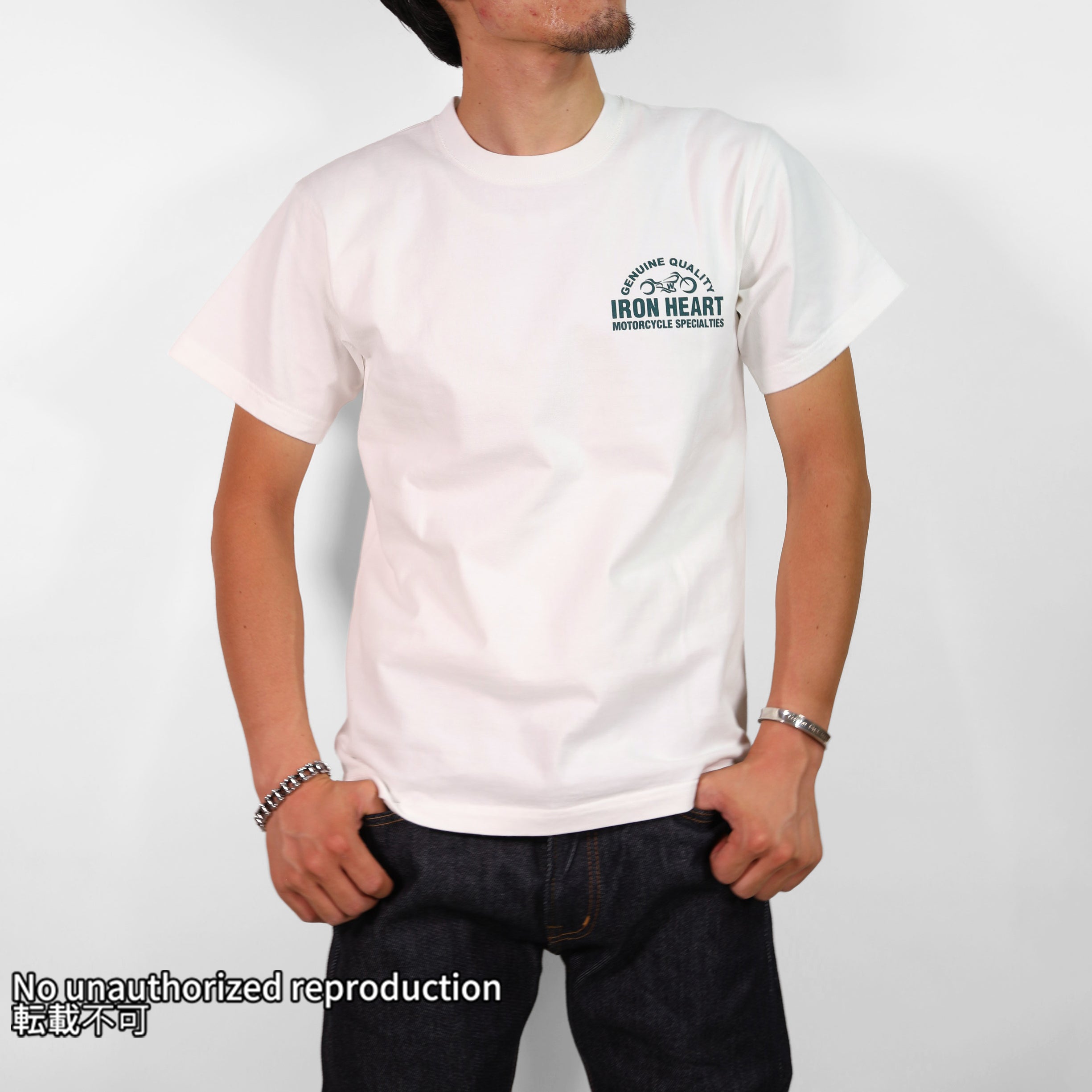 7.5ozヘビーボディプリントTシャツ(バイクロゴ柄)／ホワイト
