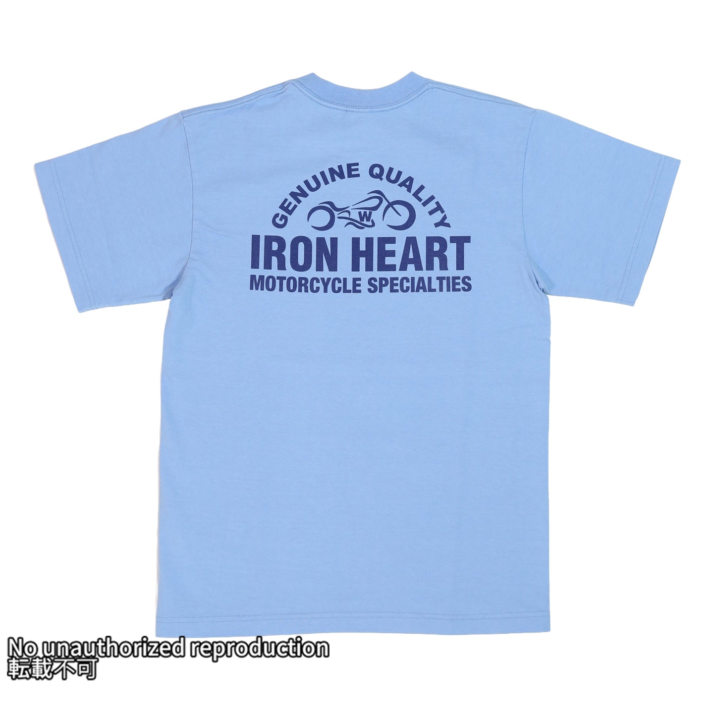 7.5ozヘビーボディプリントTシャツ(バイクロゴ柄)／サックス